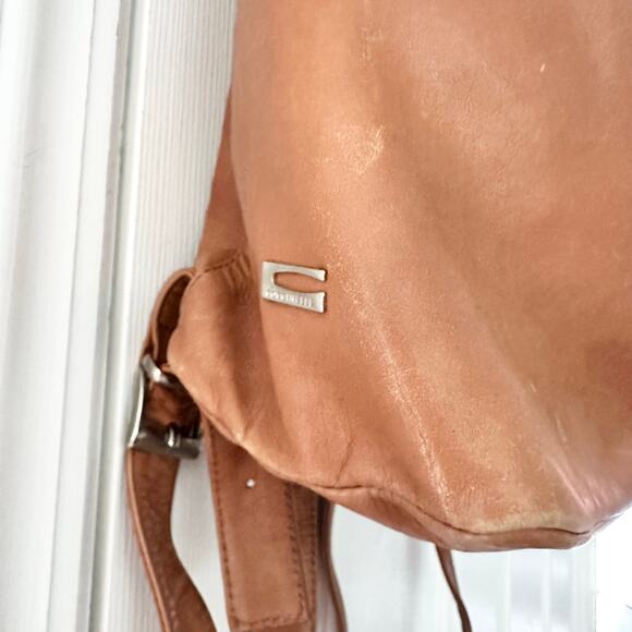 Coccinelle Tan Soft Leather Modern Sleek Top Zip Mini Backpack Silver Hardware - Picture 2 of 12